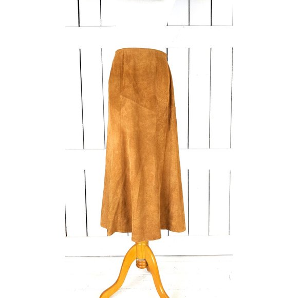 Vintage Avon tan brown suede leather aline long maxi skirt - Picture 2 of 8